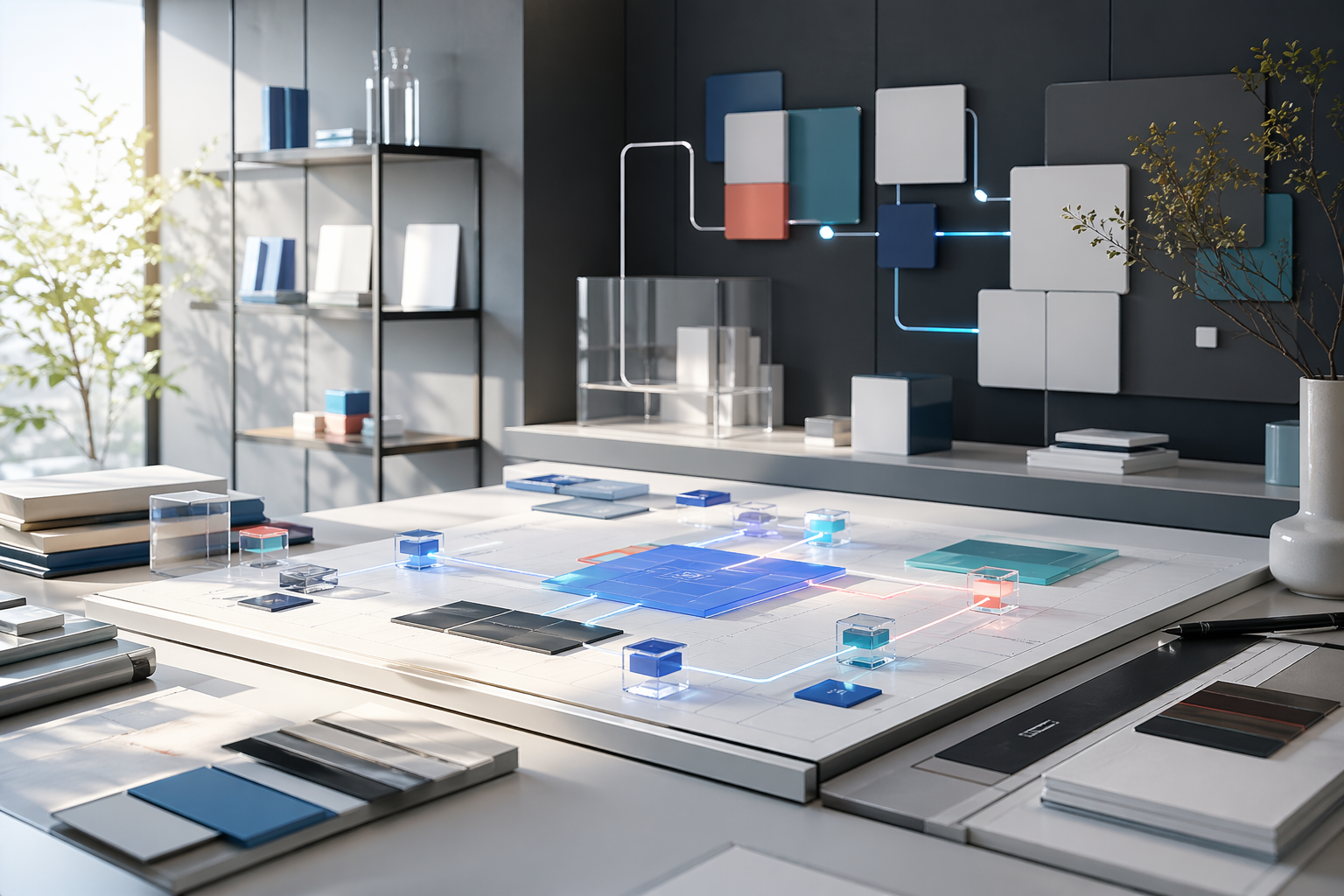 맞춤형 솔루션 설계를 표현한 모던한 스튜디오 이미지